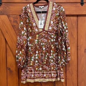 Easel Floral Boho Top in Brown and Gold Size M